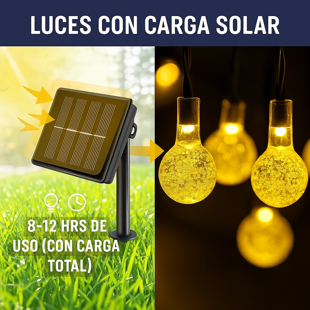 Guirnalda Solar | 5 m · 50 Luces redondas | LED Cálidas Impermeables  ✅