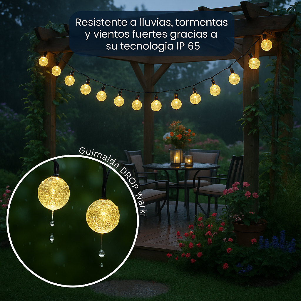 Guirnalda Solar | 5 m · 50 Luces redondas | LED Cálidas Impermeables  ✅