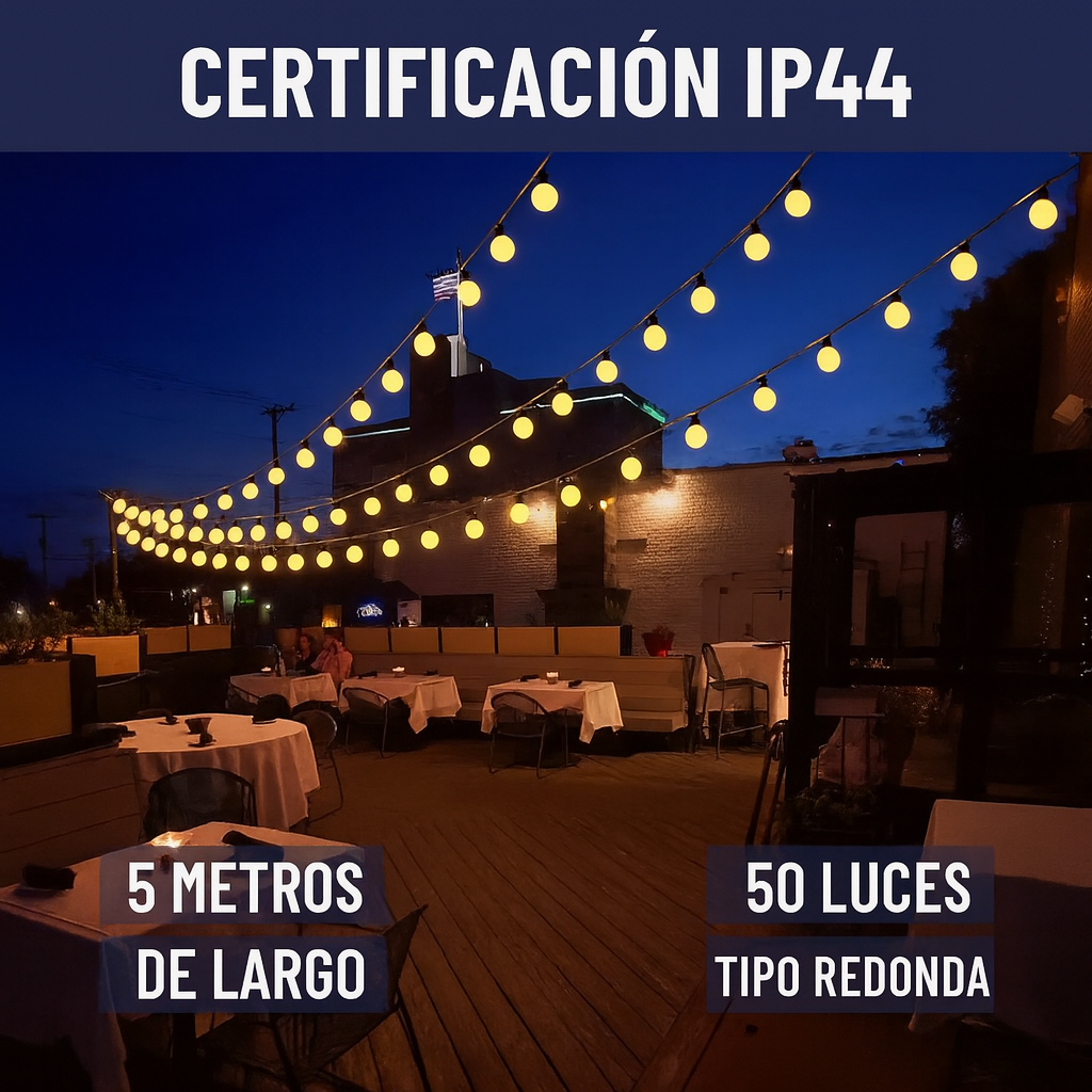 Guirnalda Solar | 5 m · 50 Luces redondas | LED Cálidas Impermeables  ✅